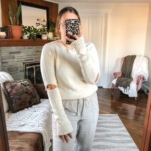 n:PHILANTHROPY | Women's Large Cream Mercer Elbow Cutout Merino Wool Sweater